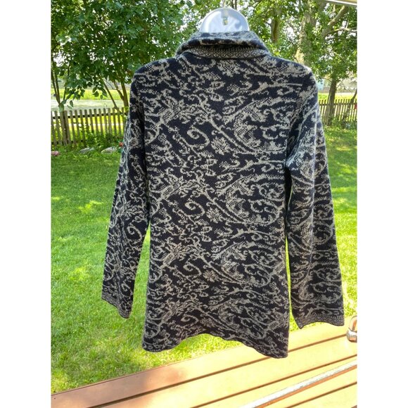 A. Ida Made In Italy Wool Blend Navy & Gray Patterned Knit Cardigan Sweater Jack - Picture 8 of 9